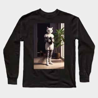 Intriguing portrait of Madame Chat in light and dark Long Sleeve T-Shirt